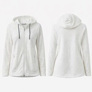 T for Talbots UPF 50+ White Stretchy Hoodie Jacket Full Zip Sz SP Athletic Beach